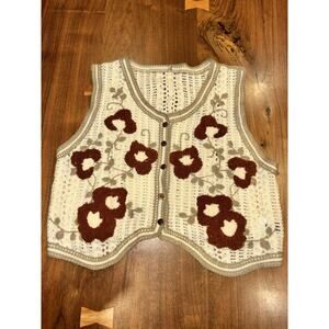 Floral Boho Crochet Sweater Vest Medium Festival